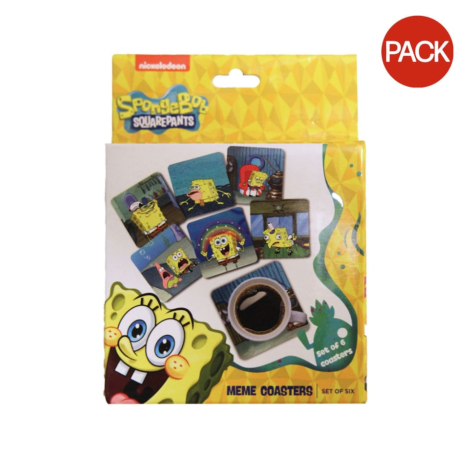 image 1 of SpongeBob Squarepants Meme Coasters Set (Pack Of 6) - Multi - One Size
