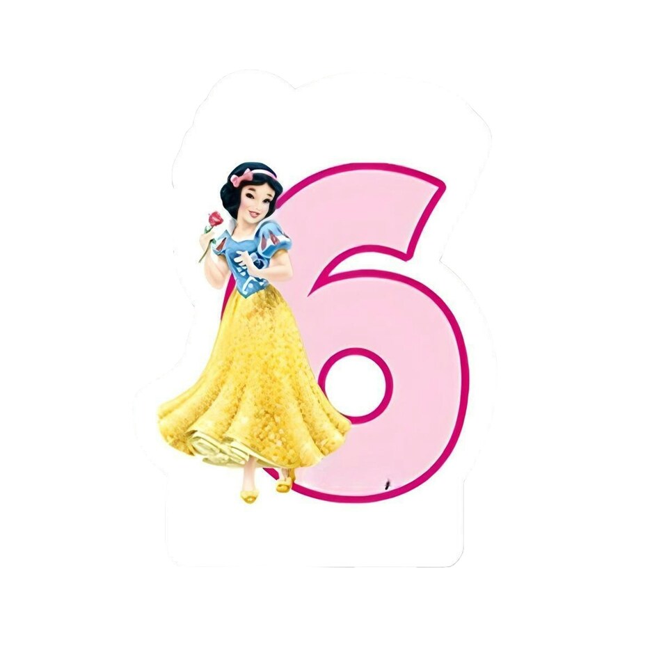 image 1 of Disney Princess Snow White 6th Birthday Candle - White/Pink/Yellow - One Size