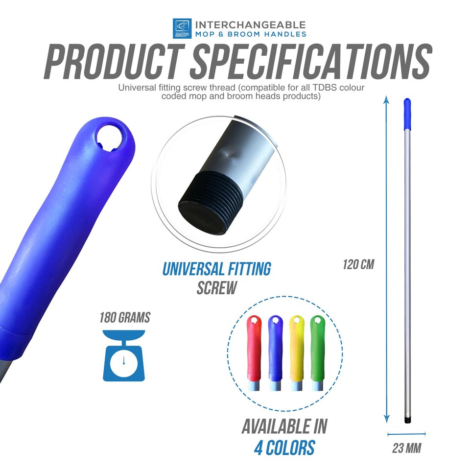image 1 of Colour-Coded Aluminium Mop & Broom Handle 120cm Universal Screw Fit