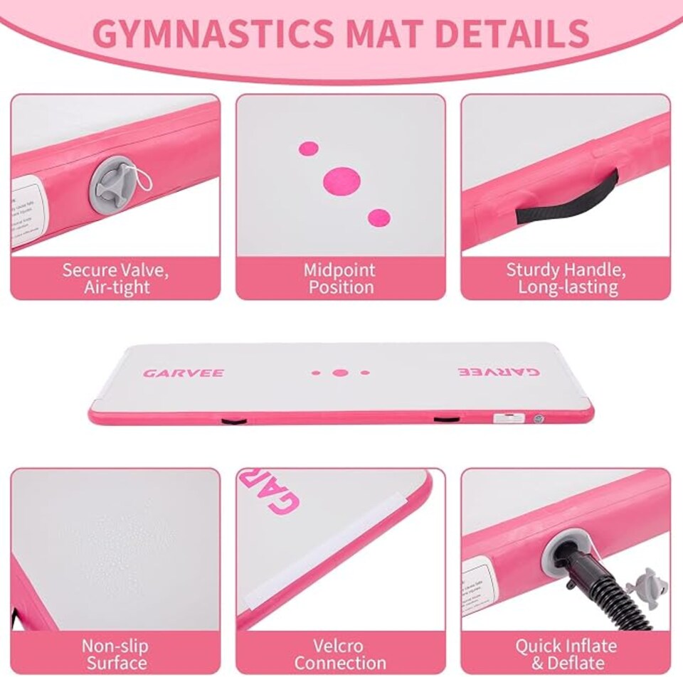 image 1 of London Boutique 13FT*3.3FT Inflatable PVC Gym Mat, Brushed Pink Non Slip Air Tumbling Mat for Yoga and Water Activities
