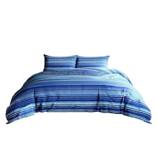 Duvet Cover And Pillowcase Set Blue And Red Stripe Design Polycotton Bed Linen Blue | Blue | Double