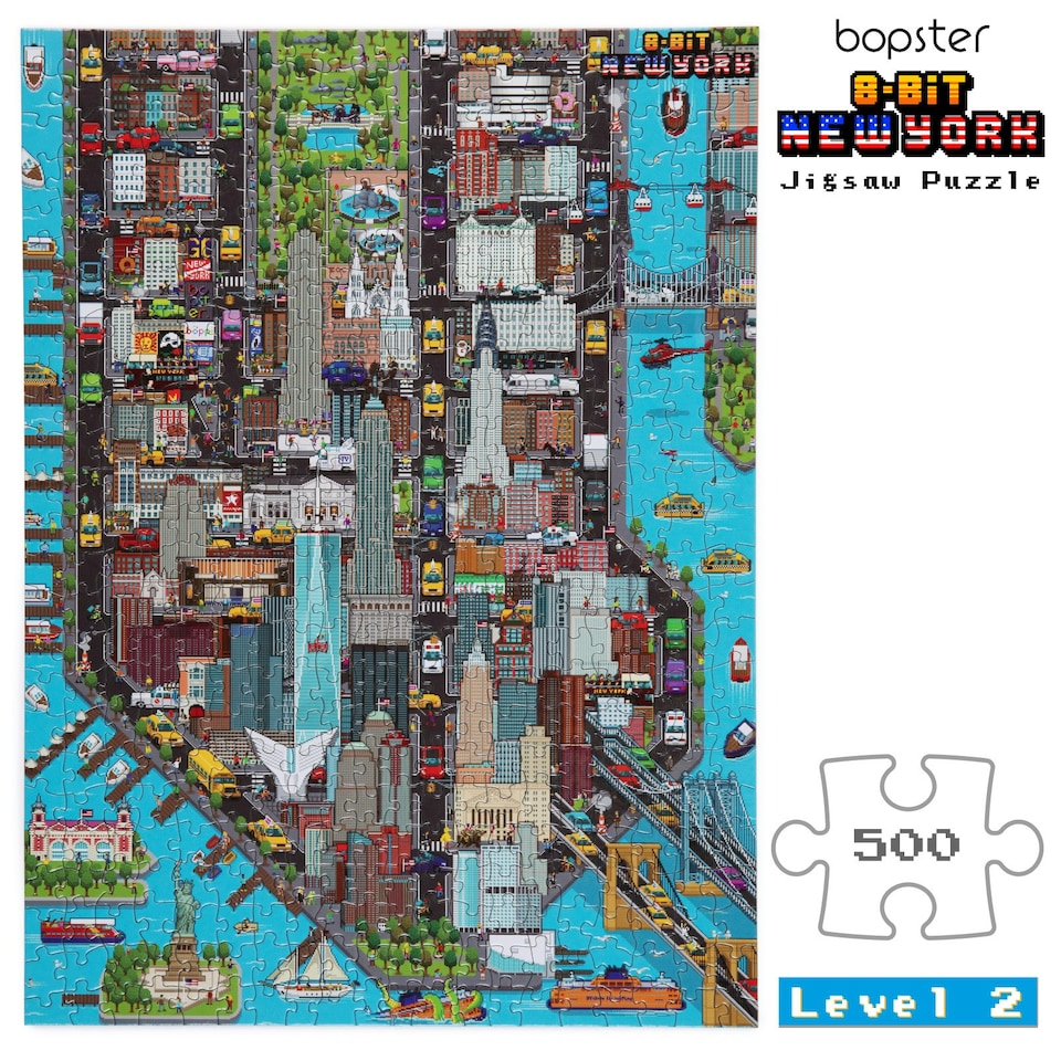image 1 of bopster 8-bit Pixel Jigsaw Puzzle NEW YORK - 500 Piece
