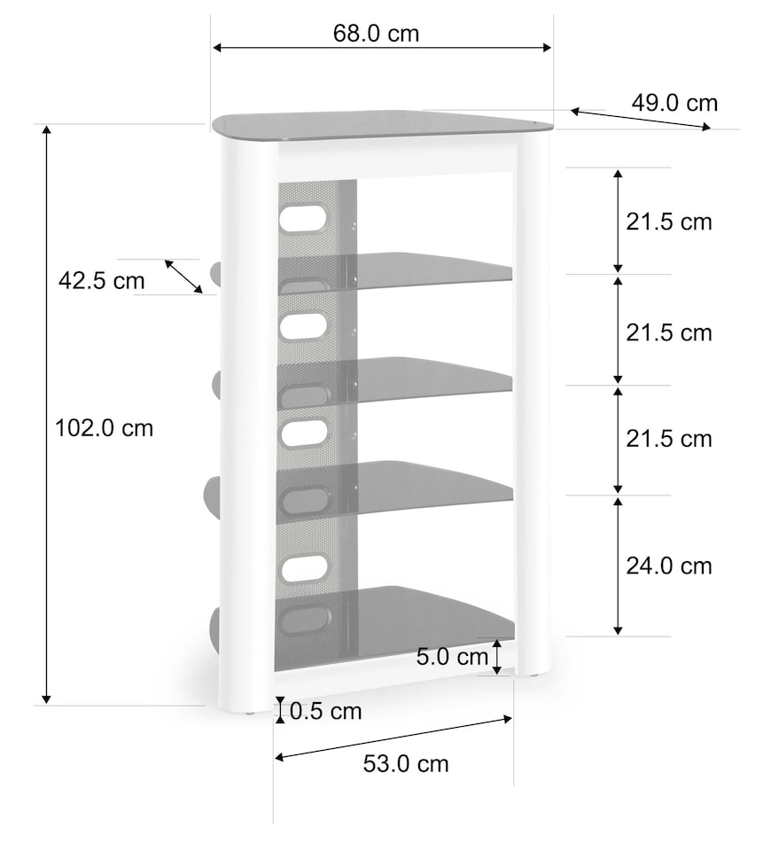 image 1 of Centurion Supports ZINNIA 5-Tier Black Glass Shelves with Gloss White Fascia Entertainment Media Audio Rack | White | Black | 1