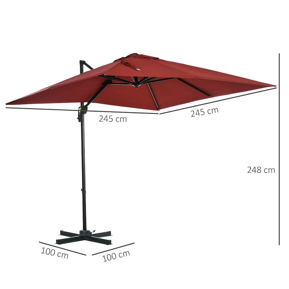 image 1 of Outsunny Square Cantilever Roma Parasol, 360-Degree Rotation, Wine Red