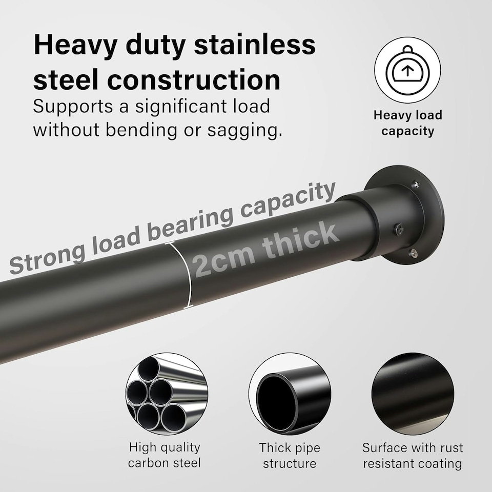 image 1 of Extendable Wardrobe Clothes Rail Rod Pole Black Stainless Steel Adjustable Store - Small (45-77cm) Black