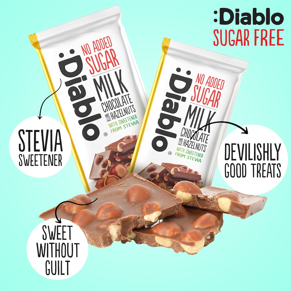 image 1 of Diablo No Added Sugar Milk Chocolate with Hazelnuts 75g