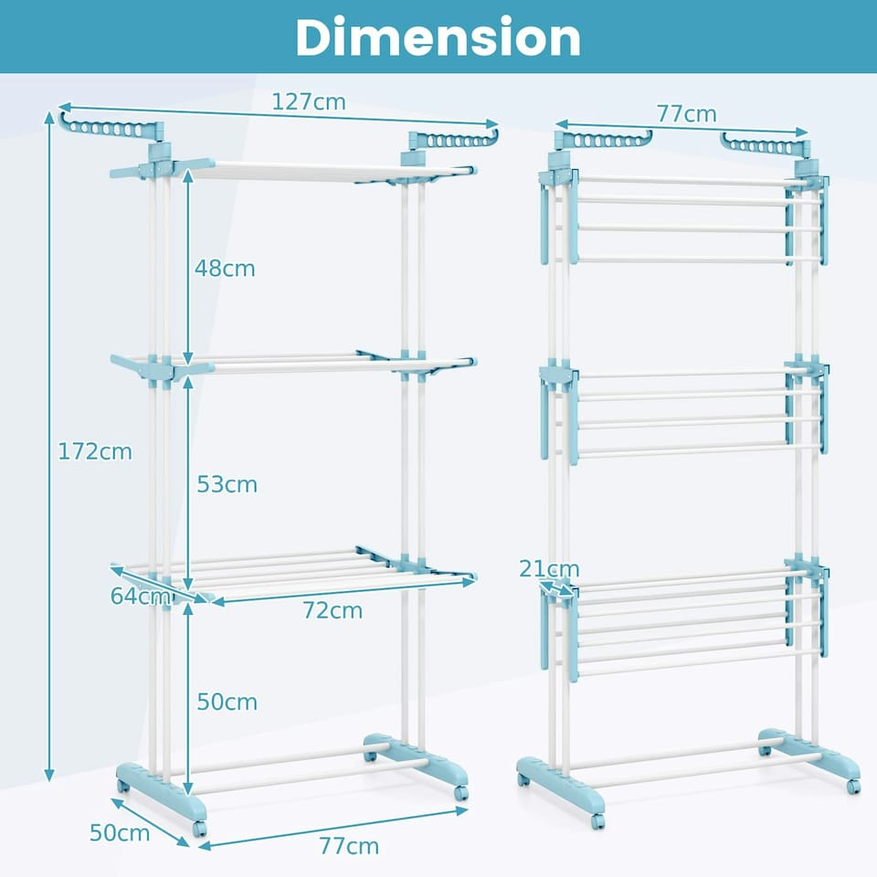 image 1 of COSTWAY 4-Tier Collapsible Laundry Rack Foldable Drying Rack Navy