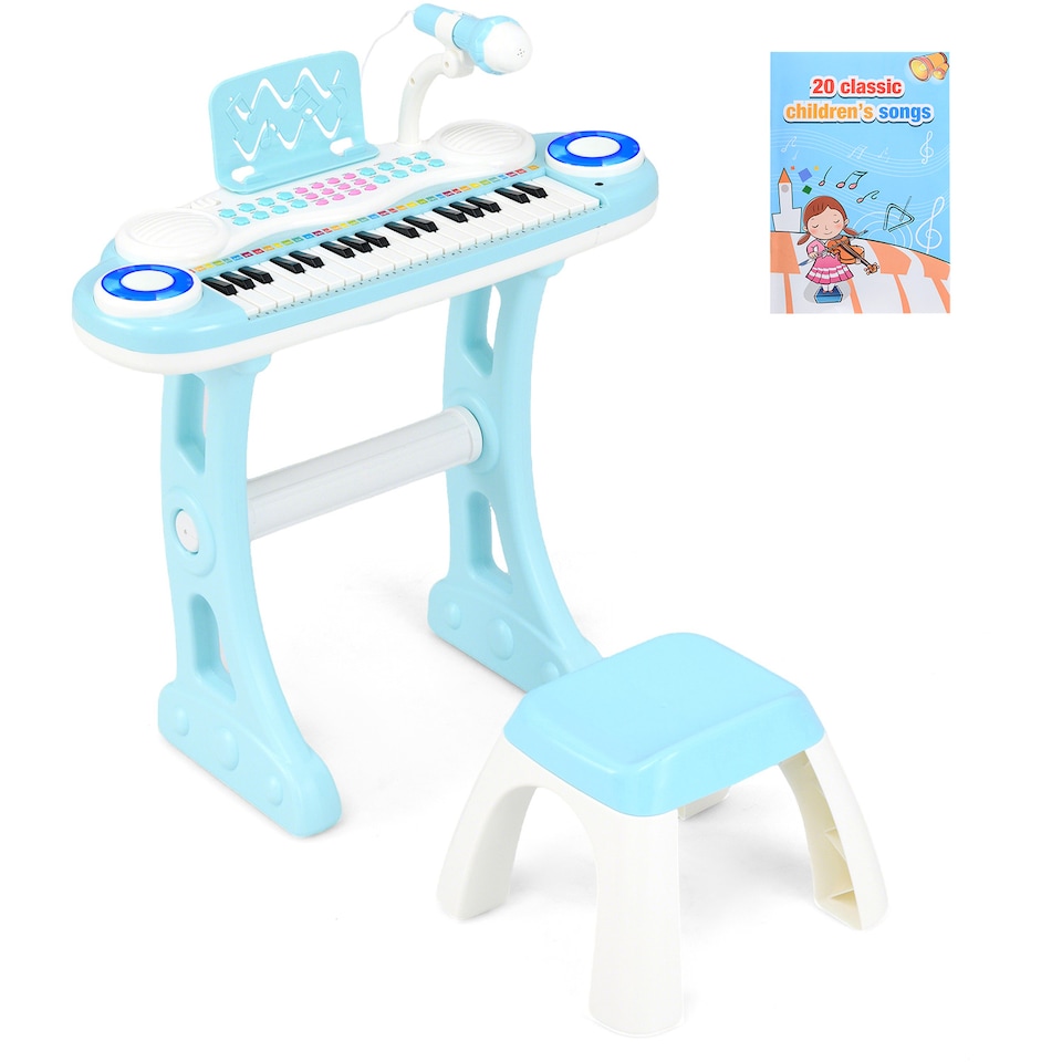 image 1 of COSTWAY Electronic Kids Piano Toy 37 Keys Piano Keyboard with Stool-Blue