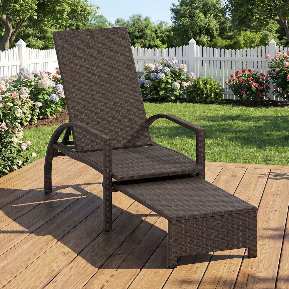 image 1 of COSTWAY Outdoor Chaise Lounge Chair Patio Wicker Chaise Lounger