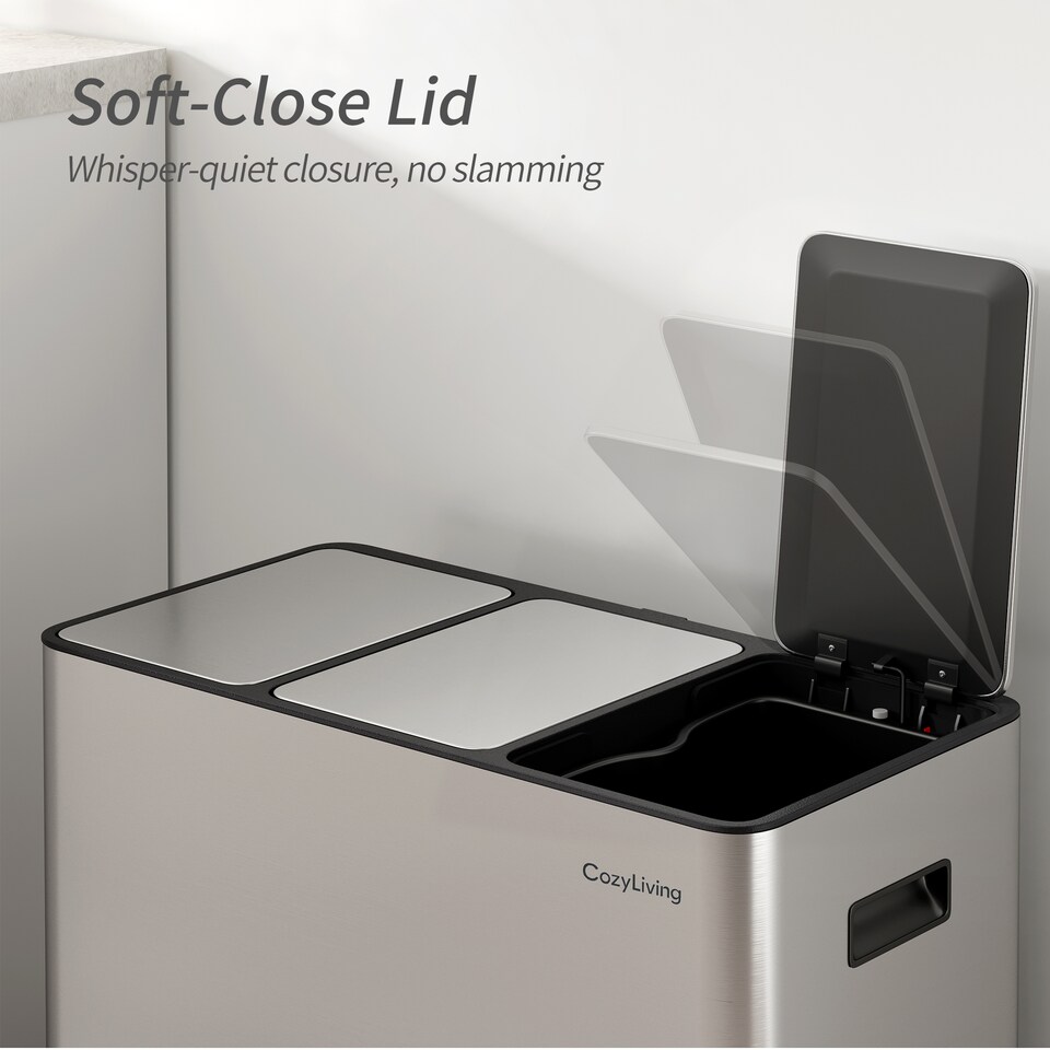 image 1 of CozyLiving 45L Triple Pedal Bin for Recycling and General Waste Rubbish Kitchen Bin 3x 15L