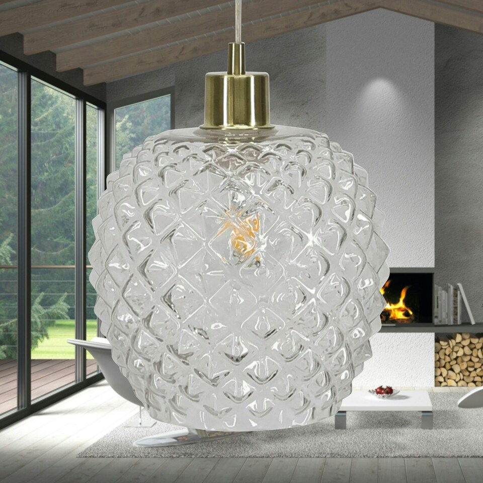 image 1 of First Choice Lighting Set of 2 Baine Clear Textured Glass with Satin Brass Pendant Fittings Bronze | Red