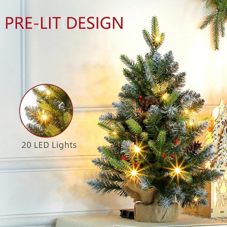 image 1 of HOMCOM 2 Pieces 2' Prelit Artificial Tabletop Christmas Trees, LED Display