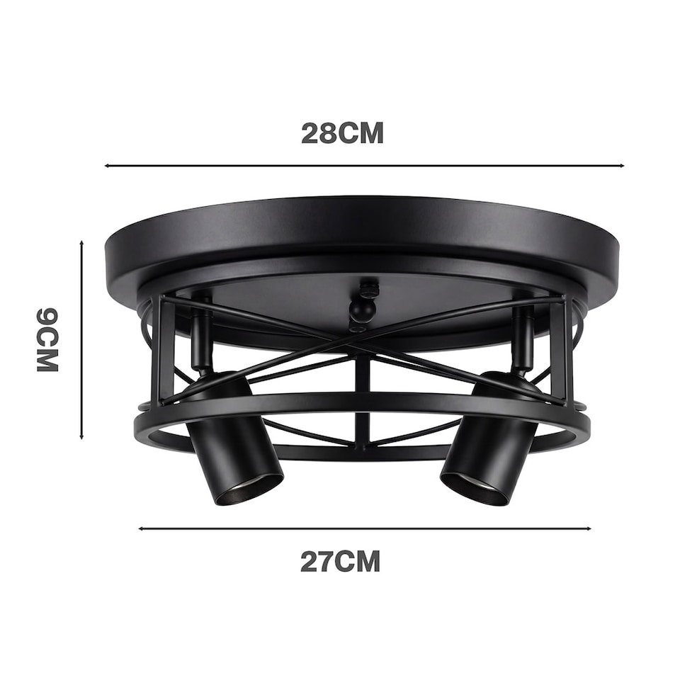 image 1 of Emitto Ceiling Lights E27 Metal Cage 90° Adjustable Heads Kitchen Fixture Black