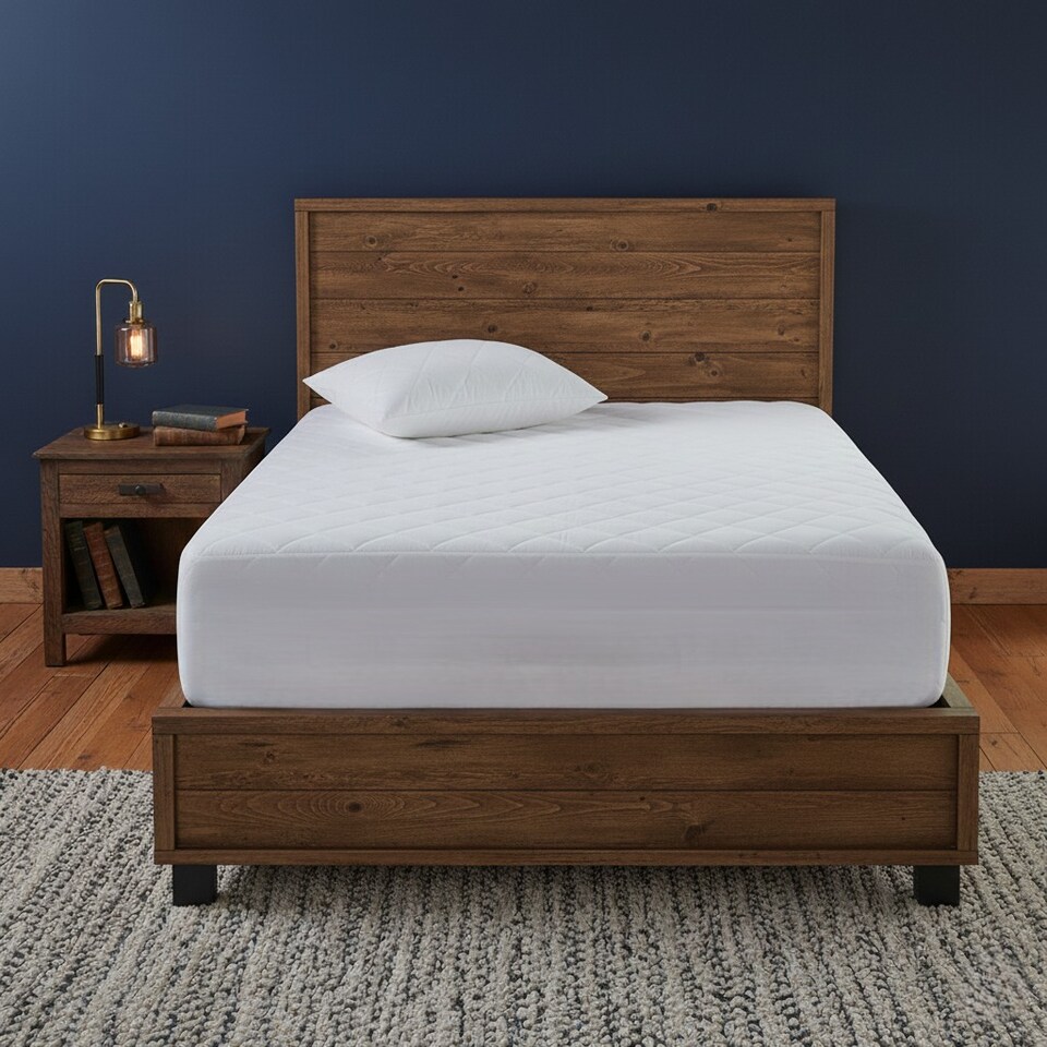 image 1 of 200TC Luxury Cotton Quilted Mattress Protector Breathable Soft Mattress Cover | White | Small Single