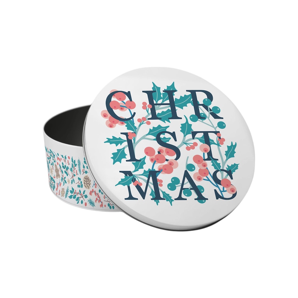 image 1 of Holly Tangle Round Christmas Cake Tin Set