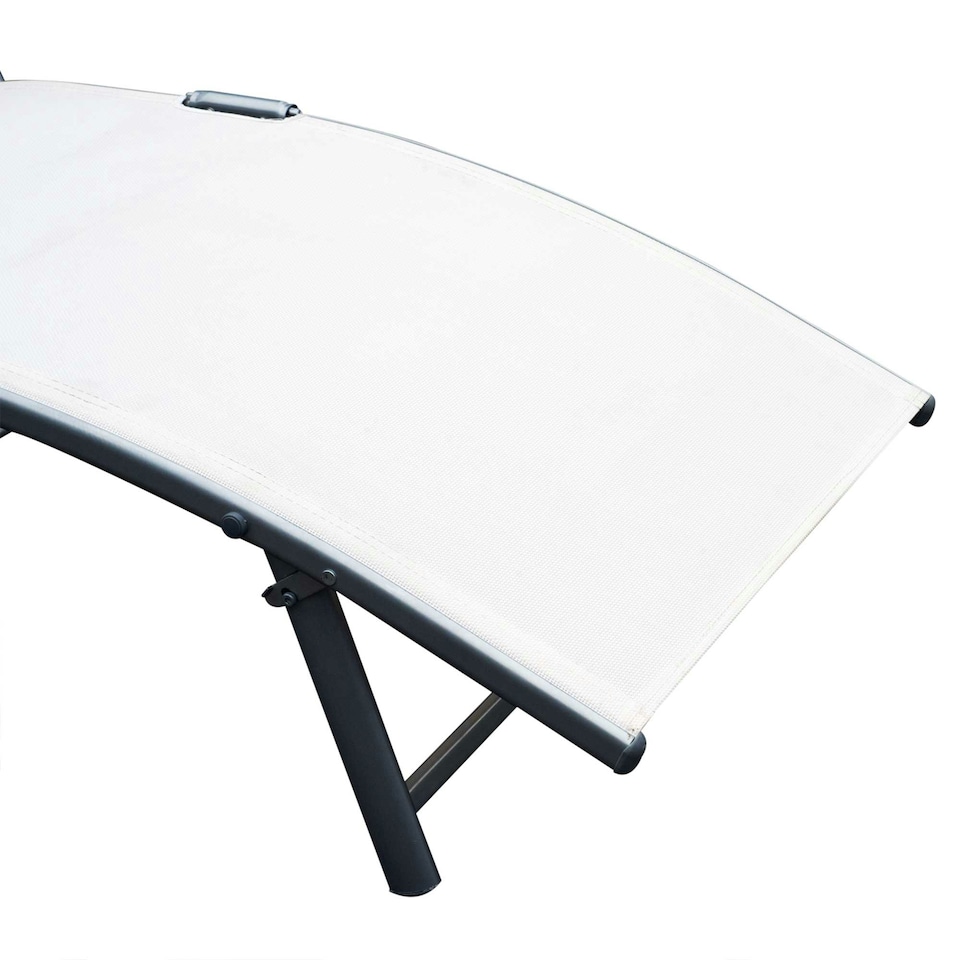 image 1 of Outsunny Sun Lounger Recliner Foldable 7 Levels Texteline Cream White
