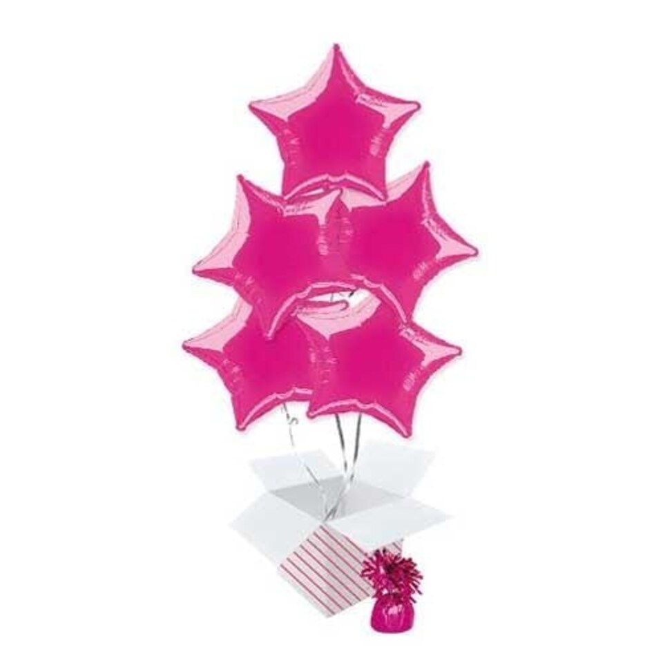 Hot Pink Star Foil Helium Balloon Bouquet - 5 Inflated Balloons In A Box