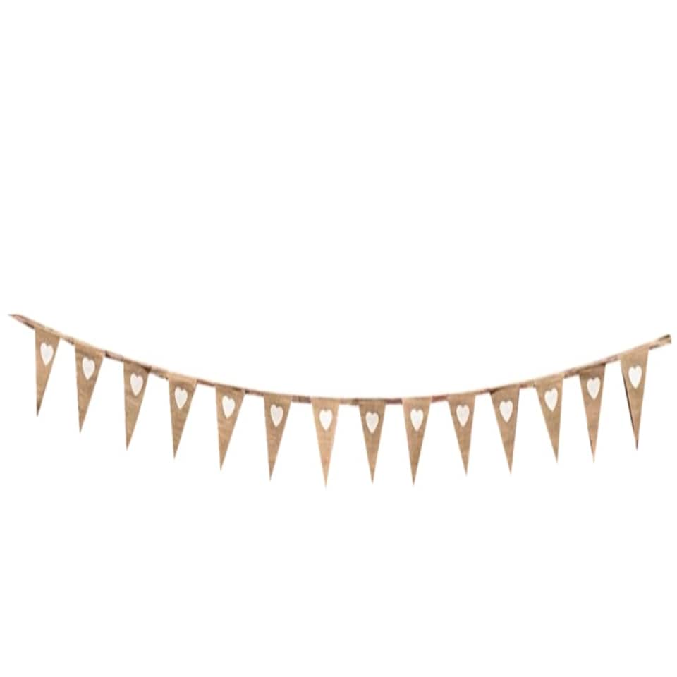 image 1 of Hessian White Hearts Party Bunting 3m with 14 Pennants