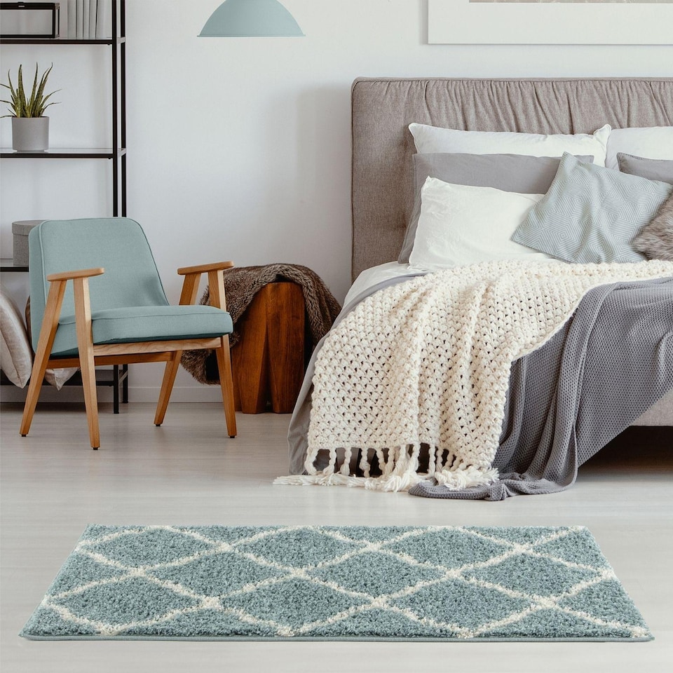 image 1 of The Rugs Moroccan Collection Soft High Pile Shaggy Lattice Floor Rugs and Runners Living Room
