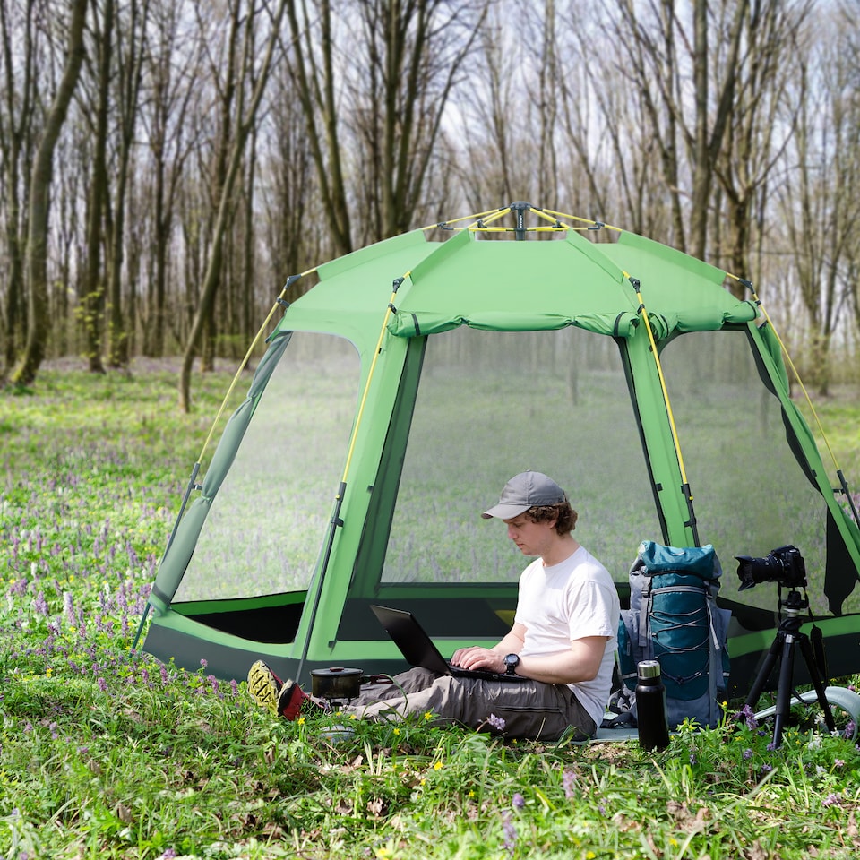 image 1 of Outsunny 6 Person Camping Tent 2-Tier Pop-up Tent with Portable Carry Bag