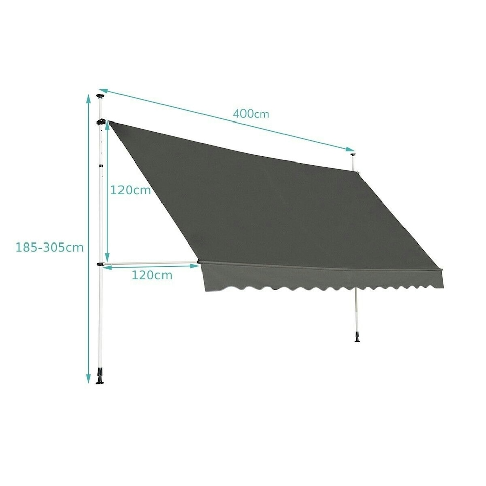 image 1 of COSTWAY 4M Telescopic Canopy Retractable Sun Shelter Grey | Grey