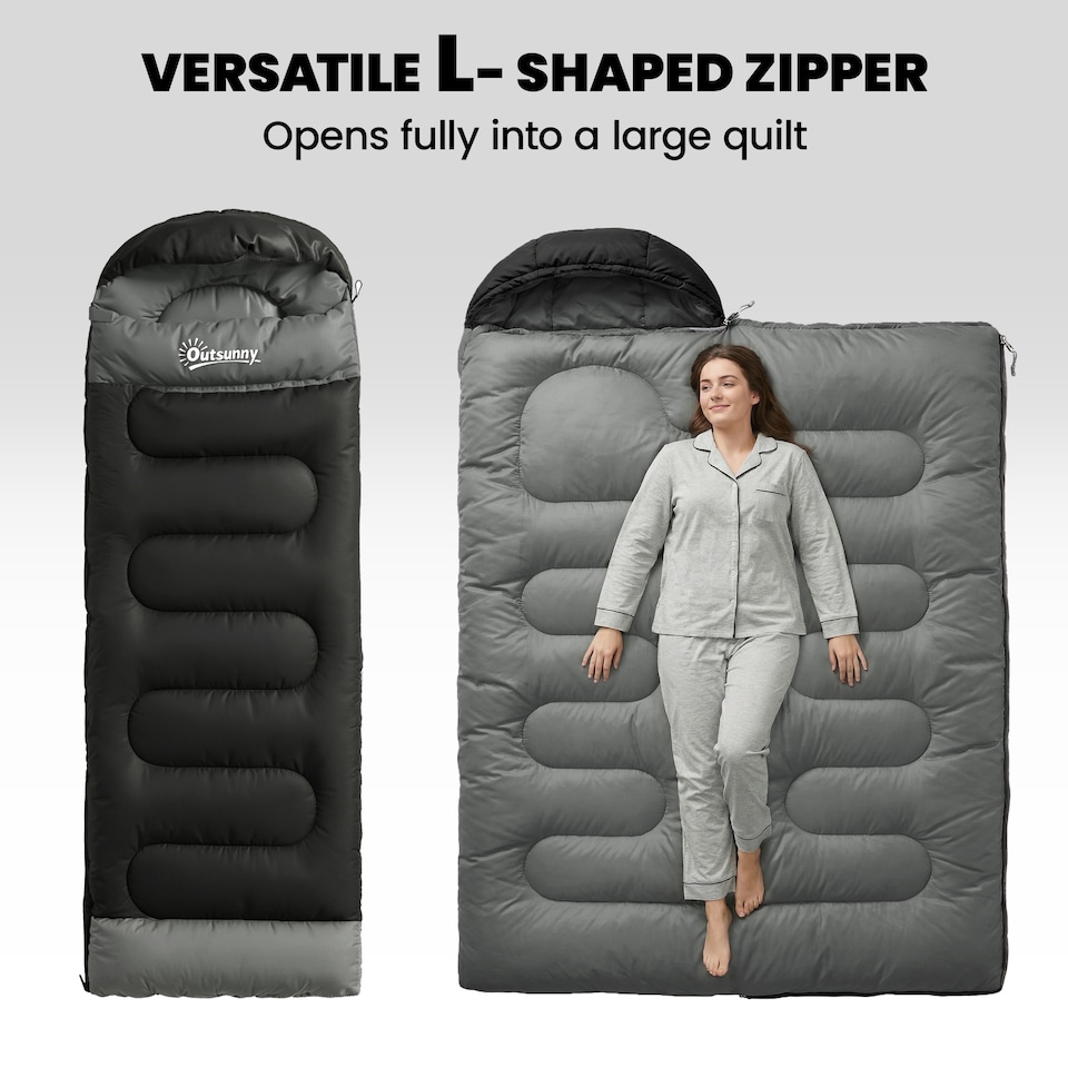 image 1 of Outsunny Sleeping Bag for Adults, Lightweight & Compact Sleeping Bag | Black | Black | 215 x 75 x 10 cm