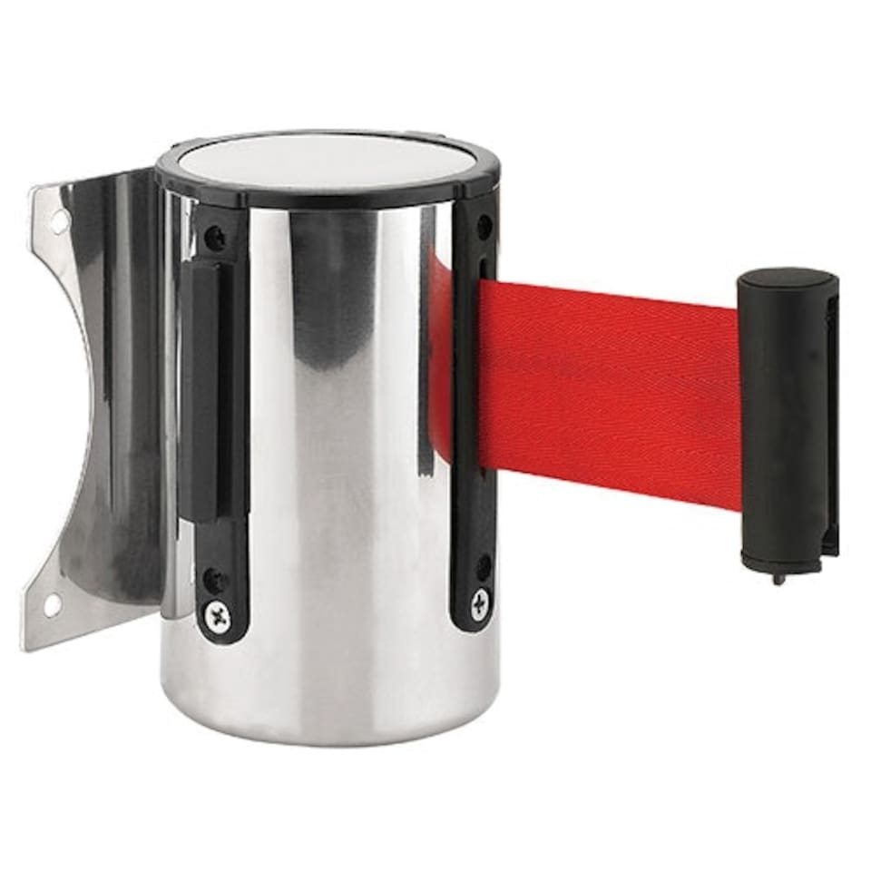 Silver Metal Wall Retractable Barrier Unit With 2m Red Belt