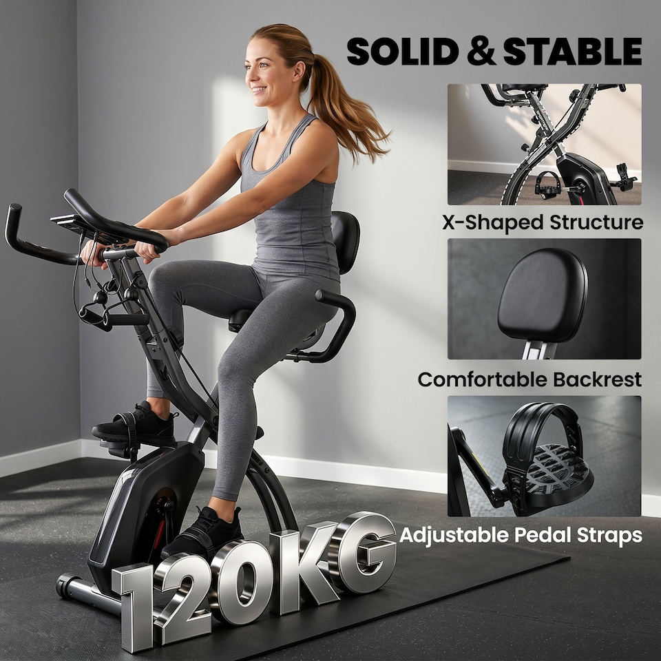image 1 of SPORTNOW Folding Exercise Bike with Resistance Bands