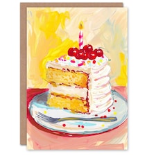 Delicious Cake Slice Candle Man Woman Birthday Card