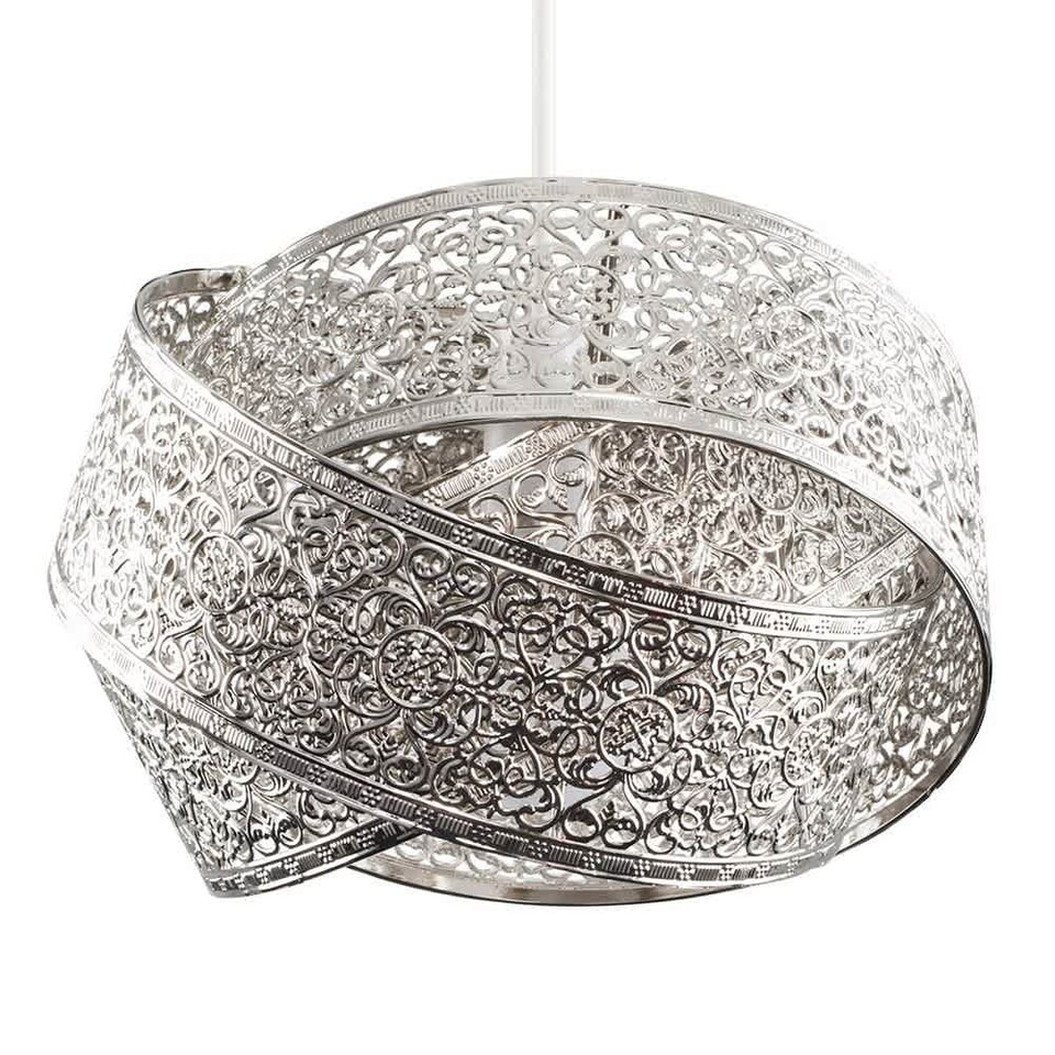 image 1 of ValueLights Hacienda Brushed Chrome Ceiling Pendant Shade
