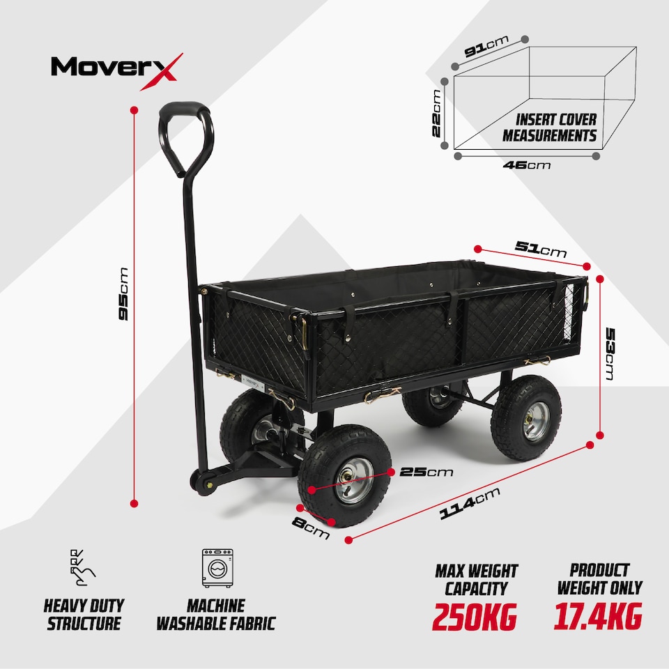 image 1 of MoverX 250KG Garden Trolley Heavy-Duty Wagon, Folding Sides, Rubber Wheels