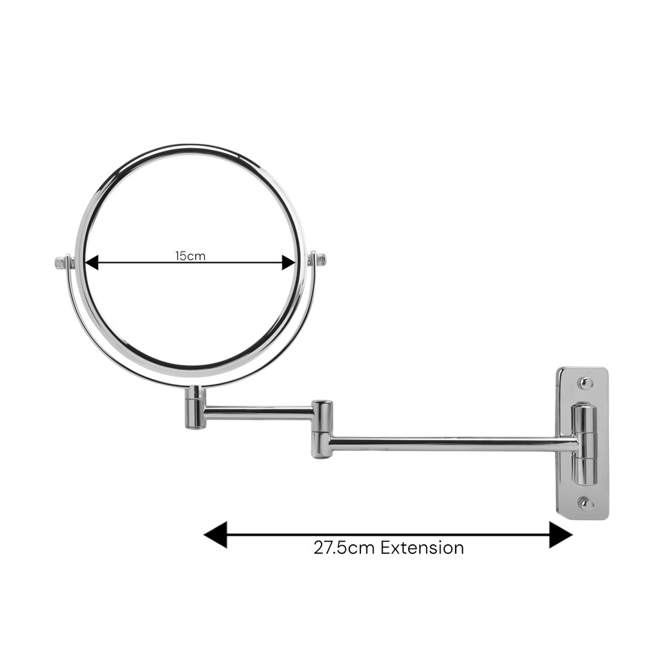 image 1 of Showerdrape Lindos 3x Magnifying Chrome Extending Wall Mounted Shaving Mirror | Silver | 1