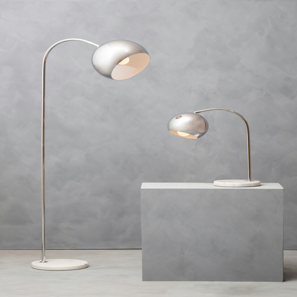 image 1 of Interiors by Premier Floor Chrome Finish Lamp With White Base Silver