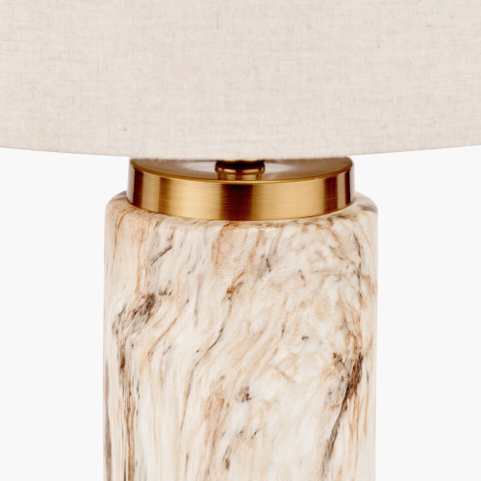 image 1 of Cylinder Natural Stone Effect Ceramic Tall Table Lamp | Brown | Natural | 1