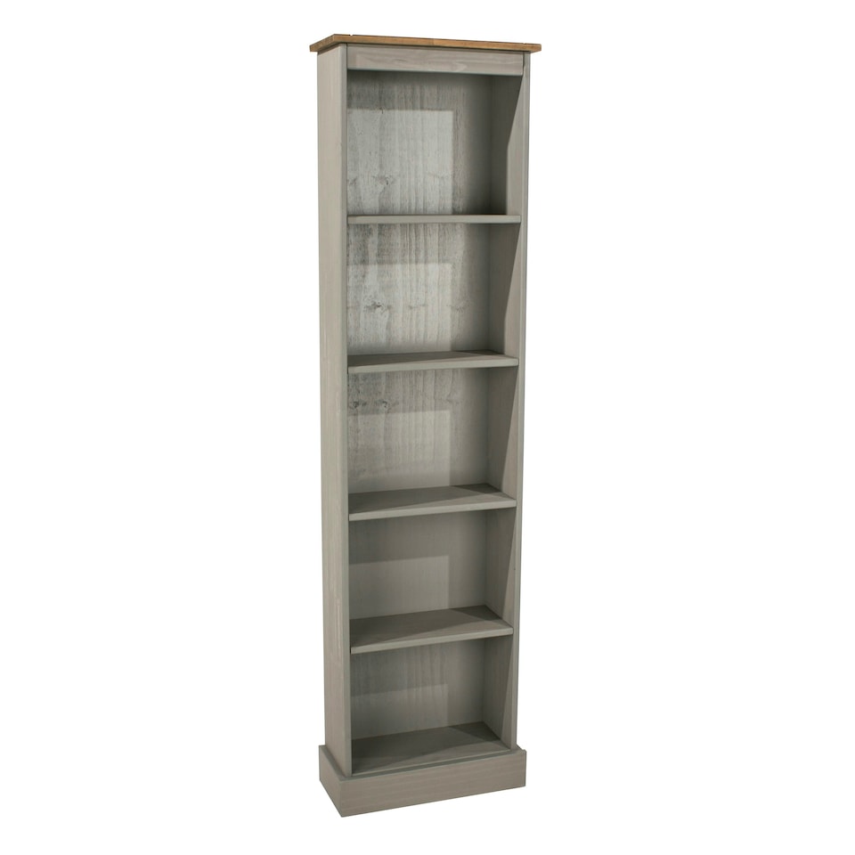 image 1 of Core Products Premium Corona Grey Tall Narrow Bookcase, Grey Wax & Antique Wax Top H176.0cm x W46.0cm x D20.0cm Grey