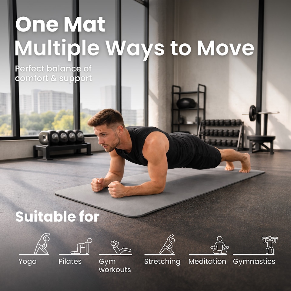 image 1 of Lockie Fitness Yoga Mat 8 mm Thick, Non Slip Exercise Mat for Women and Men, TPE Foam Pilates Mat, Gym Mat for Home Workout, Yoga, Pilates, Exercise & Gymnastics, 180 x 60 cm, Grey