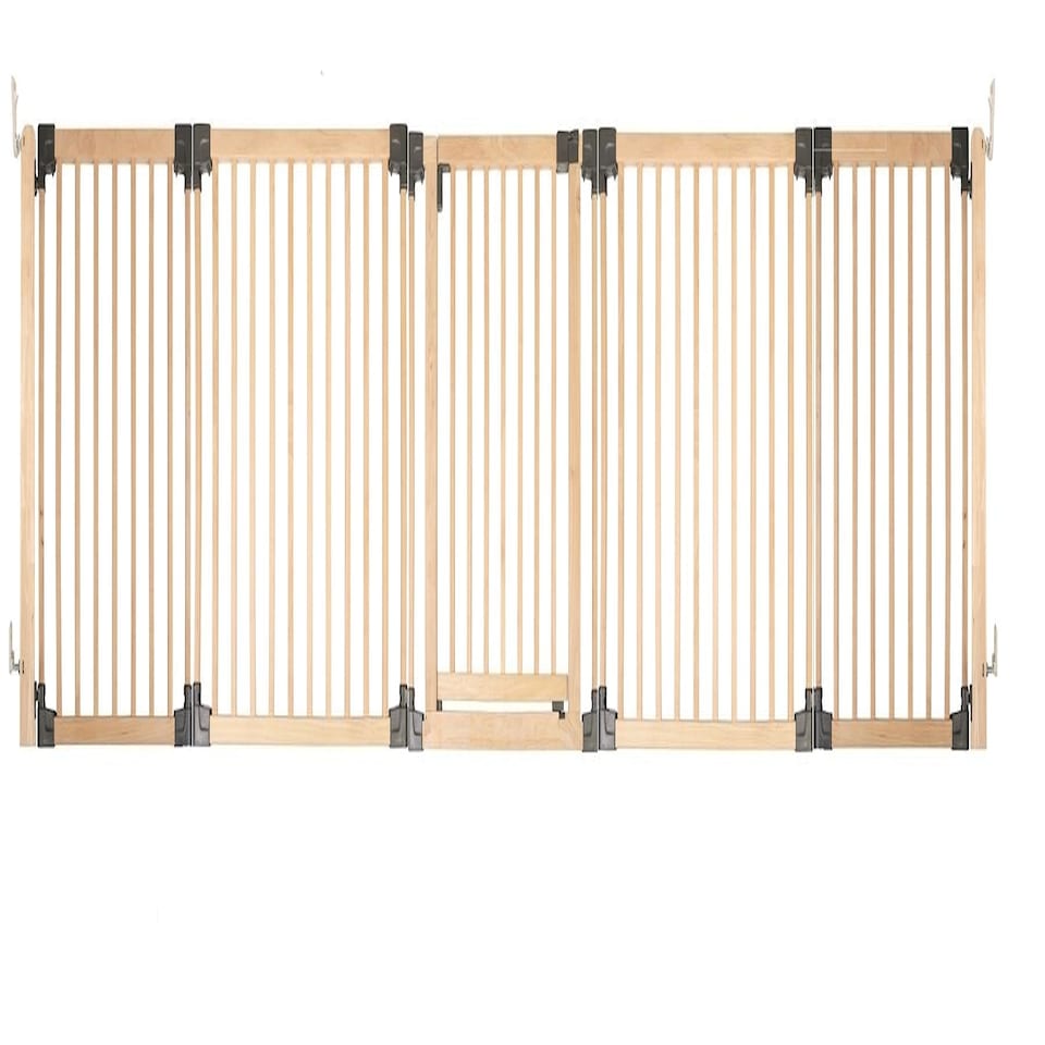 image 1 of Bettacare Wooden Multi Panel Flexible Pet Barrier, Natural Wood, up to 376cm Wide, Dog Barrier for Pets Dogs and Puppy Cream | Natural