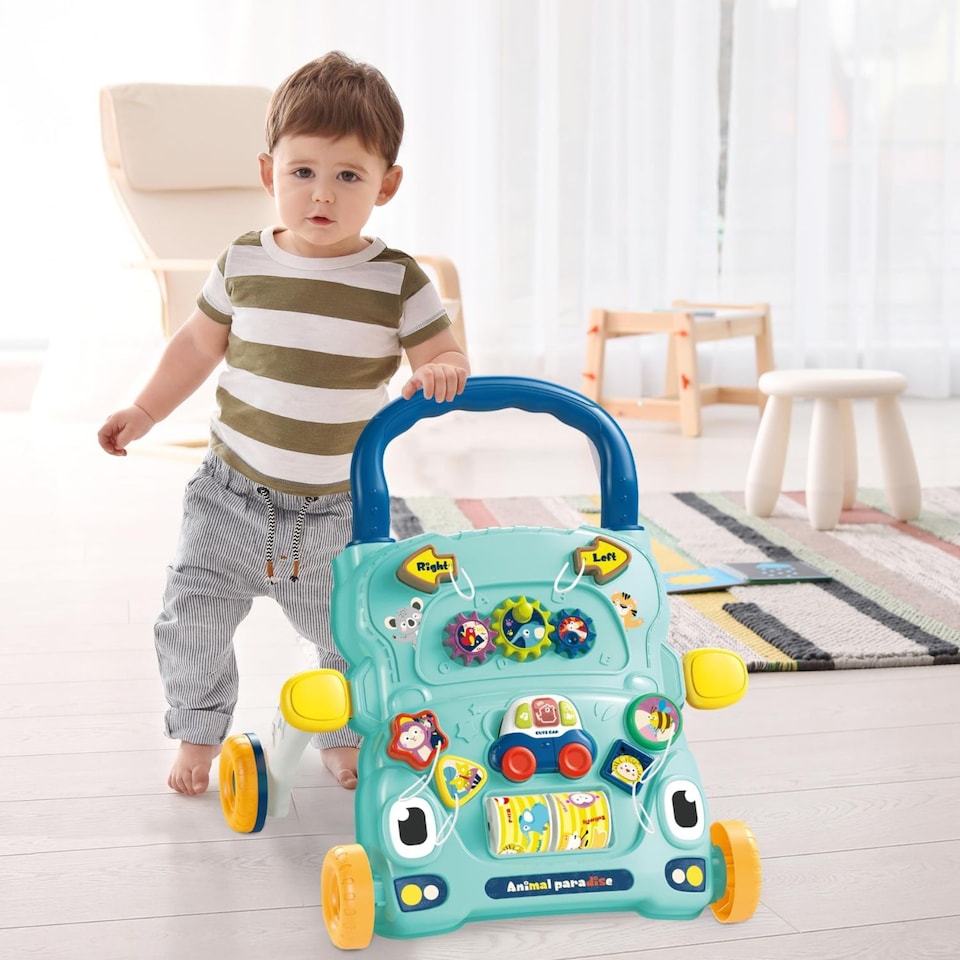 image 1 of Alivio Magical Activity Walker, Baby Walker with Shapes, Sounds, Music, Educational Push Toy for for Babies (Blue)