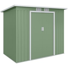 Outsunny 7 x 4ft Lean to Garden Shed with Foundation Kit, Double Door and Vents, Outdoor Metal Storage Shed for Equipment Tools, Green