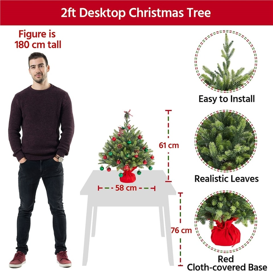 image 1 of Yaheetech 61cm Artificial Christmas Tree with Cement Base Green
