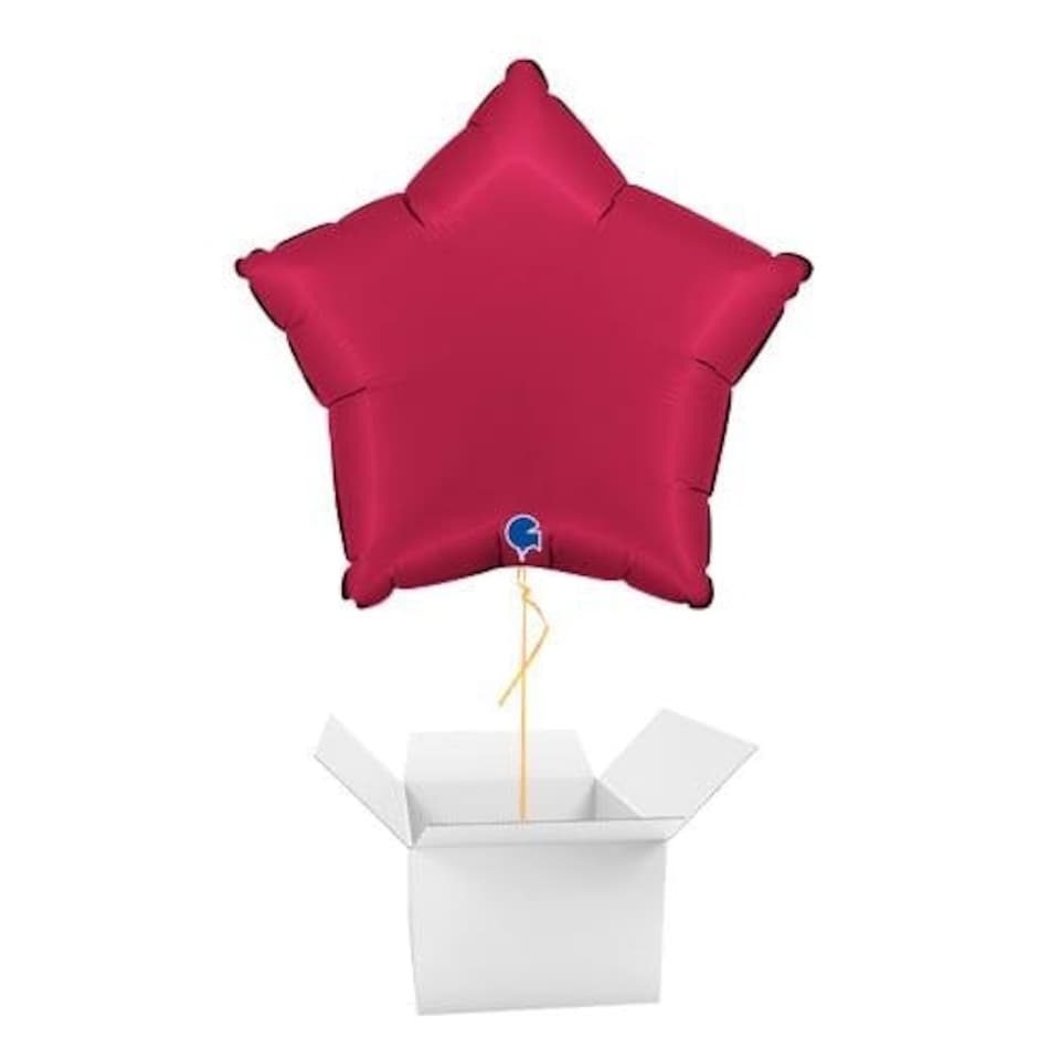Satin Cherry Red Star Shape Foil Helium Balloon - Inflated Balloon in a Box
