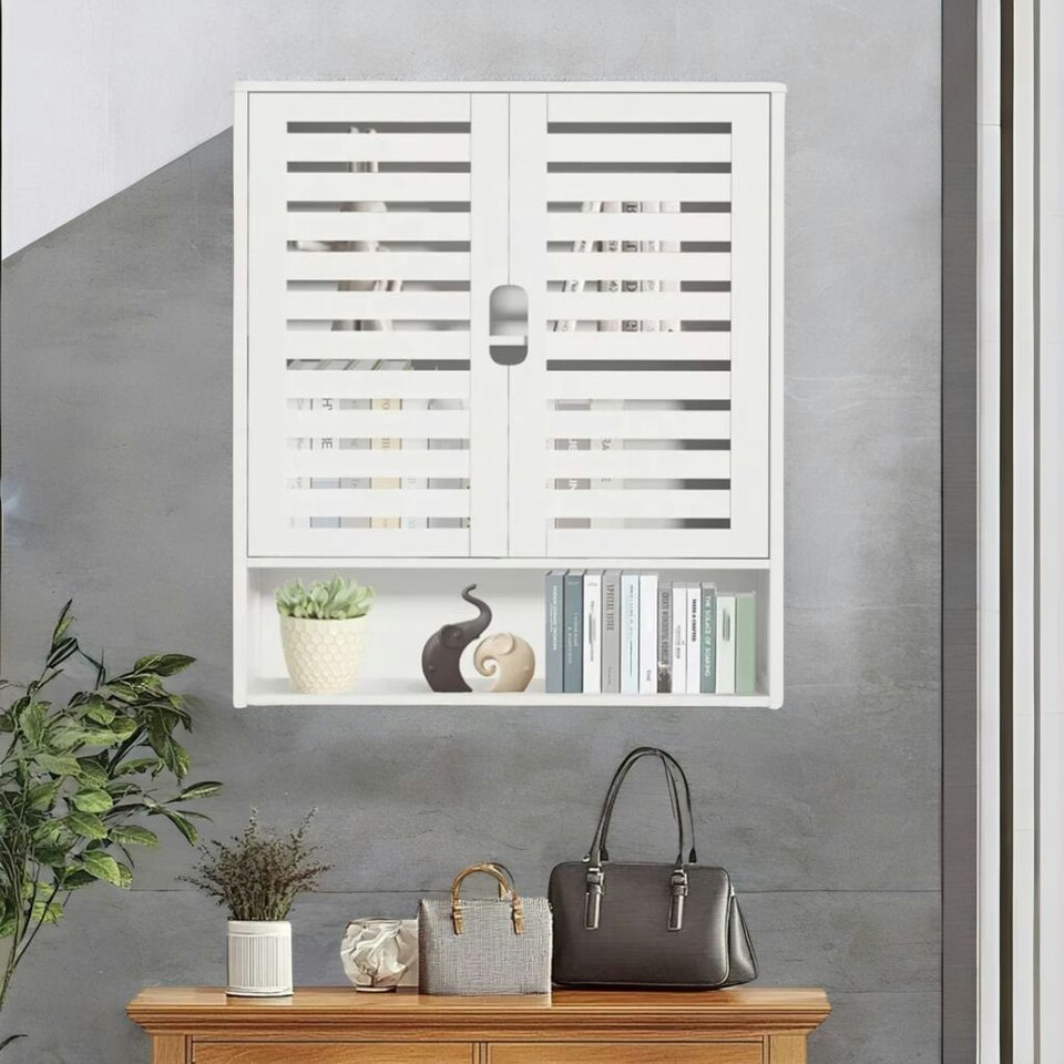 image 1 of Wooden Bathroom Wall Storage Cabinet Organiser White White