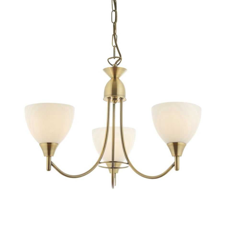 image 1 of Alton 3 Light Multi Arm Ceiling Pendant Antique Brass, Opal Glass, E14