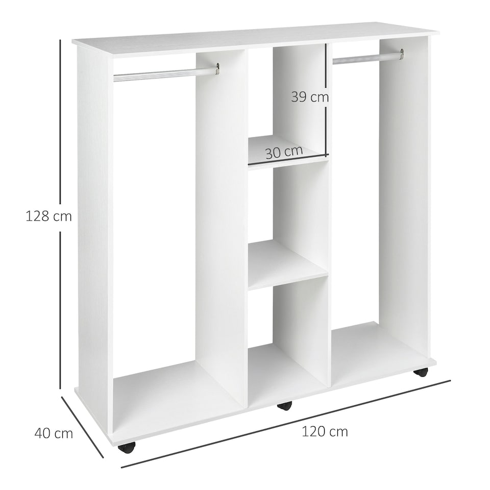 image 1 of HOMCOM Mobile Double Open Wardrobe w/ Clothes Hanging Rail