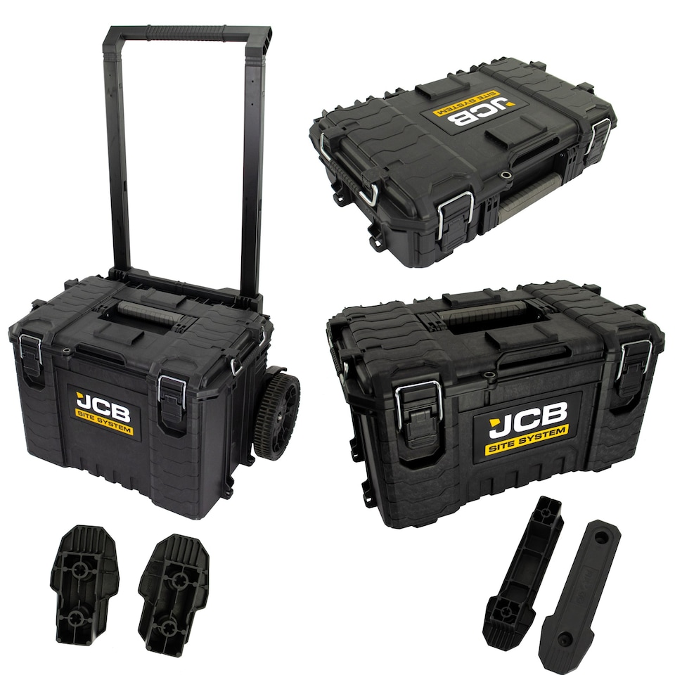 image 1 of JCB Site System, 3-Piece Modular Tool Storage, Toolbox and Organiser with Cart trolley, 9’’ Wheels | JCB-SITESYS-ST