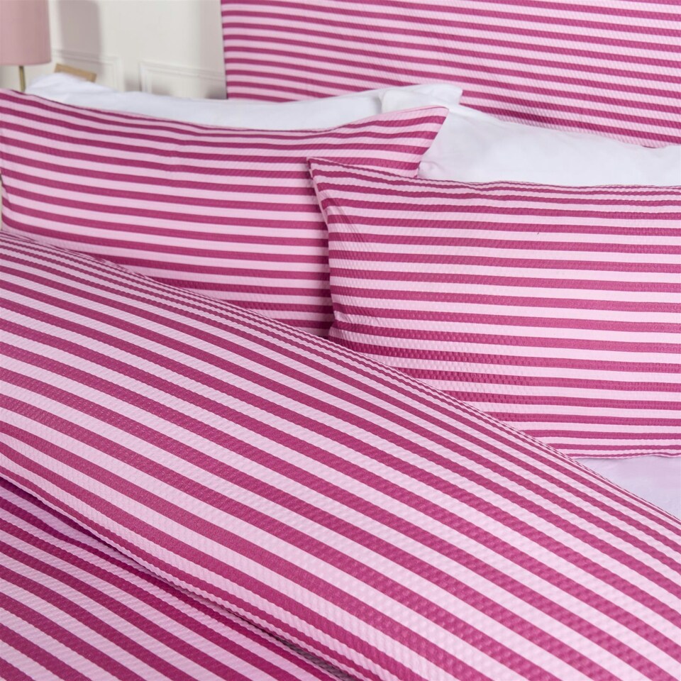 image 1 of OHS Stripe Embossed Soft Cosy Plush Plump Duvet Cover and Pillowcase Bedding Set Pink | Blush Pink | Single