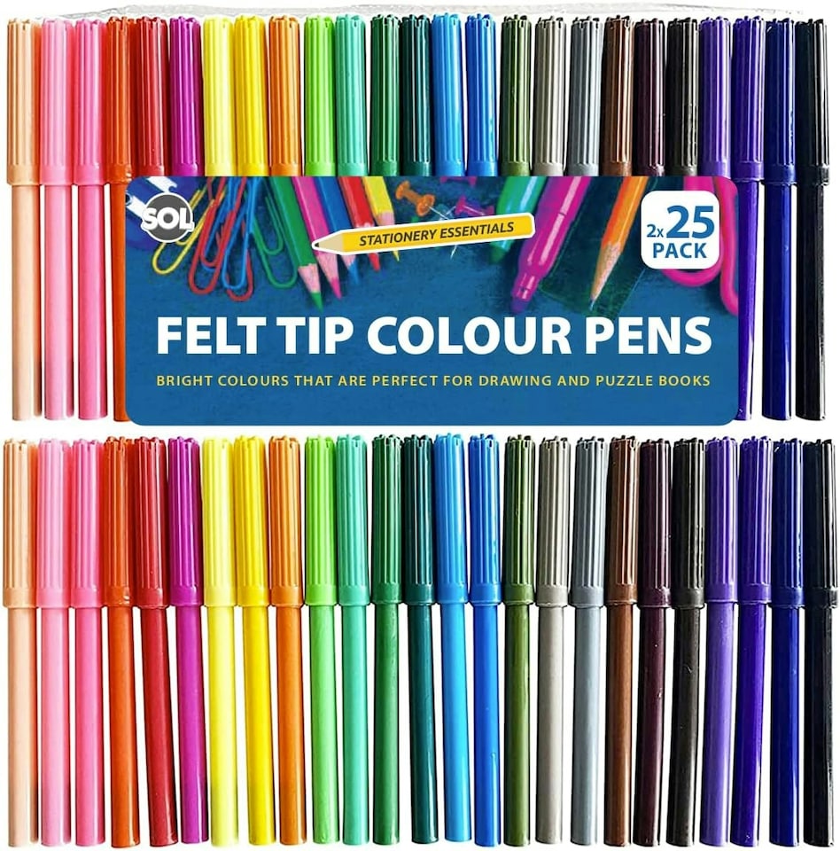 image 1 of SOL 50 Felt Tip Colour Pens, Bright Colour Felt Tip Pens for Smooth & Precise