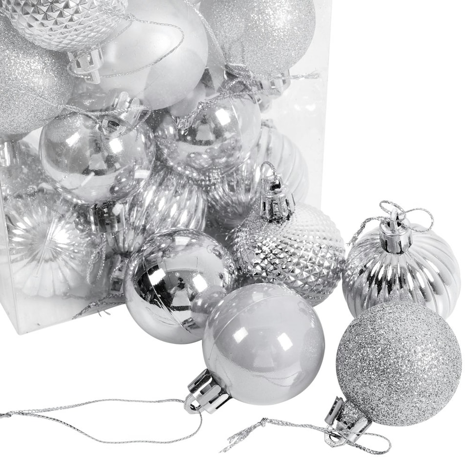 image 1 of Living and Home 36Pcs Xmas Ball Ornament Christmas Tree Deluxe Bauble Set- Silver