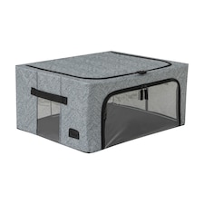 Periea ‘Beau’ Folding Collapsible Stackable Fabric Home Storage Boxes with Steel Frames (Herringbone, Medium)