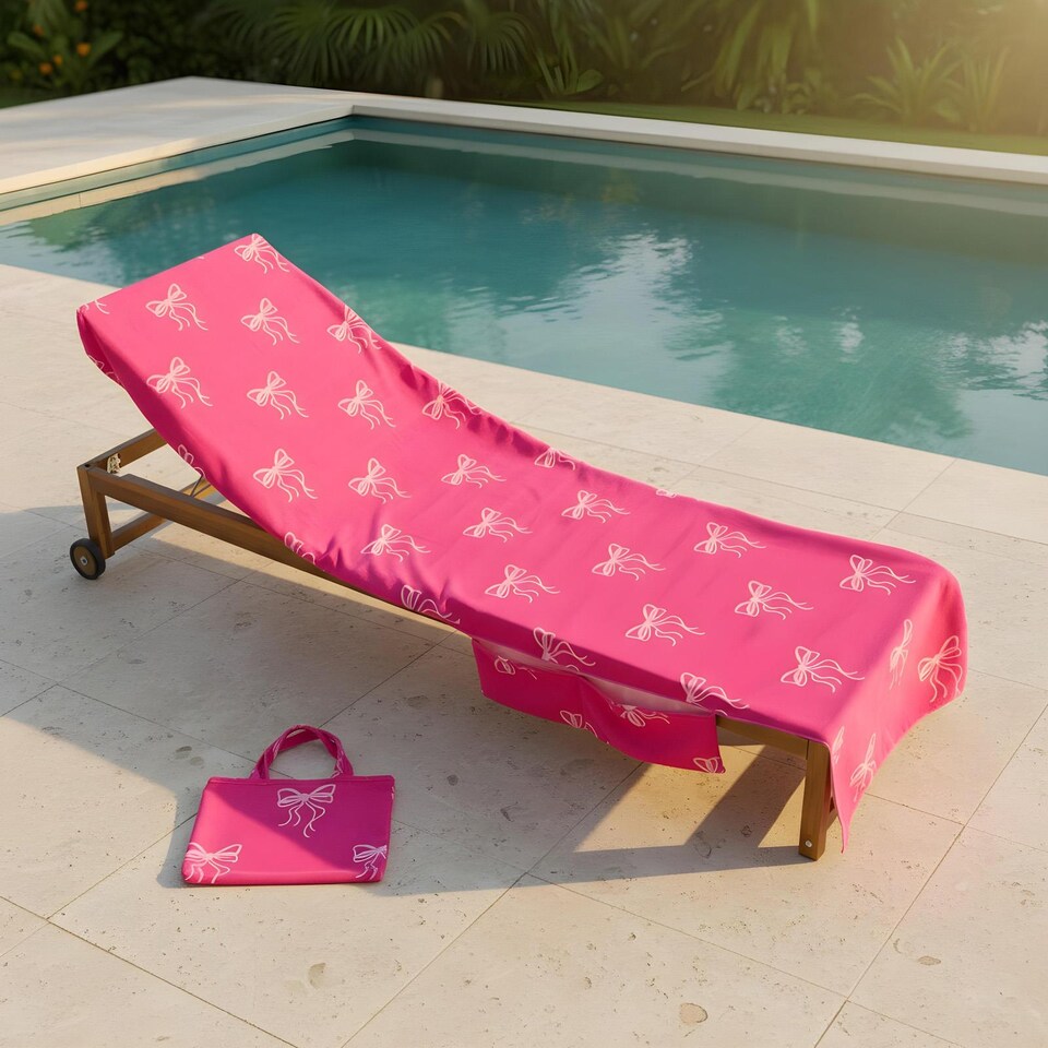 image 1 of OHS Bows Beach Towel with Bag Quick Dry Absorbent Travel Spa | Pink | Hot Pink | One size